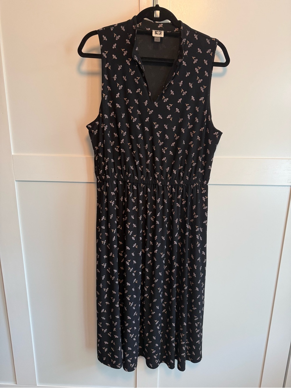 Anne Klein Black Sleeveless Midi Dress with Pink Floral Print